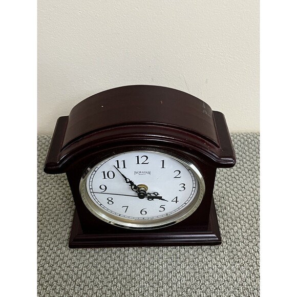 VTG Ingraham Quartz Smooth Dark Wood W/Gold Rim Mantle Clock 1998 - Picture 2 of 4